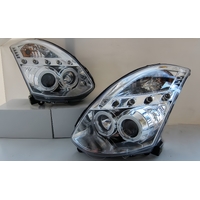 Clear LED DRL Angel Eyes Projector Head Lights Fit For Nissan Skyline 350GT Infiniti G35 V35 2001-2006