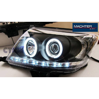 Black LED DRL Angel-Eye Projector Headlight Fit For Toyota Hilux VIGO 2011-2014 1 Pair